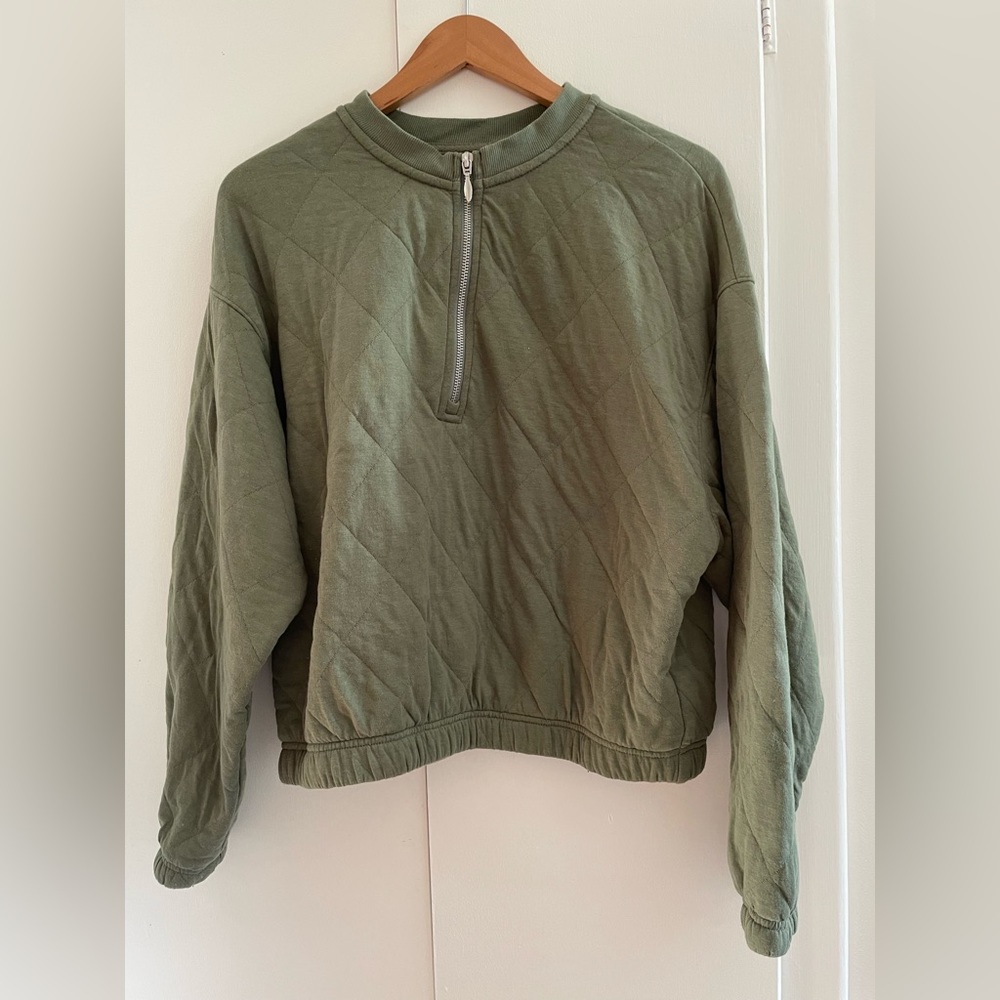 Old Navy Quilted Sweatshirt Half-Zip Relaxed Fit Olive Green Women's M